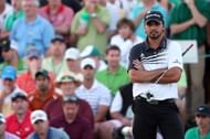 Jason Day of Australia reacts finishing the second round of the 2013 Masters Tournament at Augusta National Golf Club on April 12, 2013 in Augusta, Georgia.